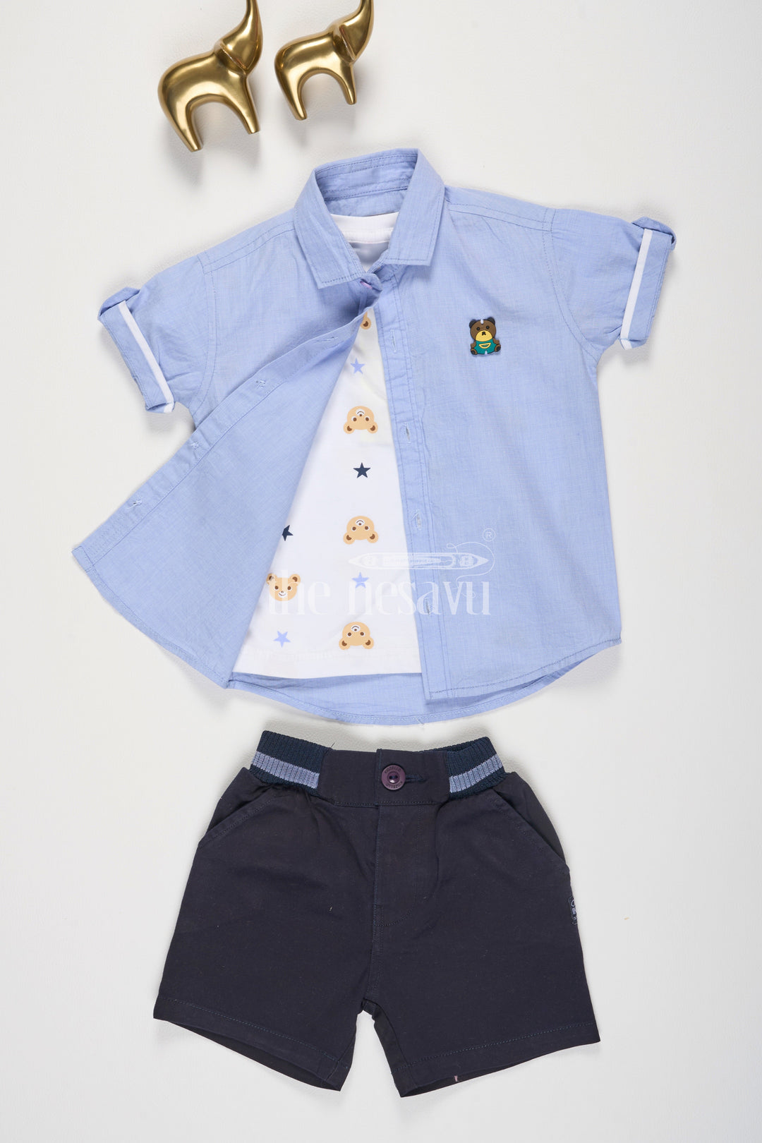 The Nesavu Boys Casual Set Gray Half Sleeve Shirt and Navy Shorts Set for Boys Nesavu 16 (1Y) / Gray BCS107C-16 Gray Half Sleeve Shirt and Navy Shorts Set for Boys - Nesavu