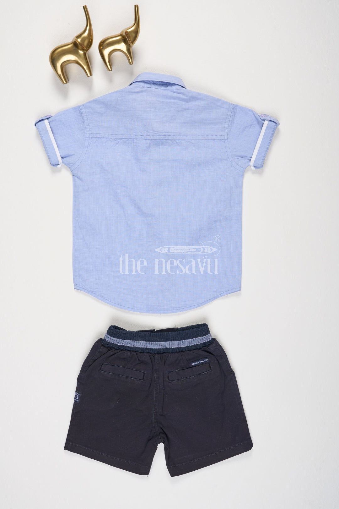 The Nesavu Boys Casual Set Gray Half Sleeve Shirt and Navy Shorts Set for Boys Nesavu Gray Half Sleeve Shirt and Navy Shorts Set for Boys - Nesavu