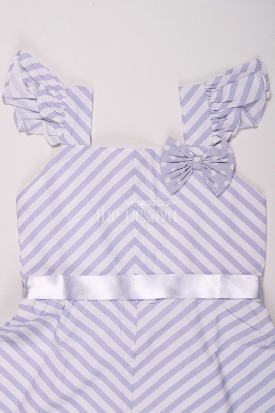 The Nesavu Baby Cotton Frocks Gray Striped Cotton Frock with Cap Sleeves and Bow Nesavu Gray Striped Cotton Frock with Cap Sleeves and Bow - Nesavu