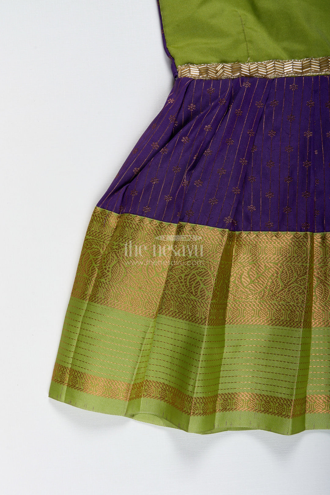The Nesavu Tie-up Frock Green and Purple Baby Girl Frock in Semi Silk Perfect for Weddings and Cultural Events Nesavu Nesavu Green And Purple Ethnic Frock For Baby Girls Silk Dress For Weddings And Festive Wear