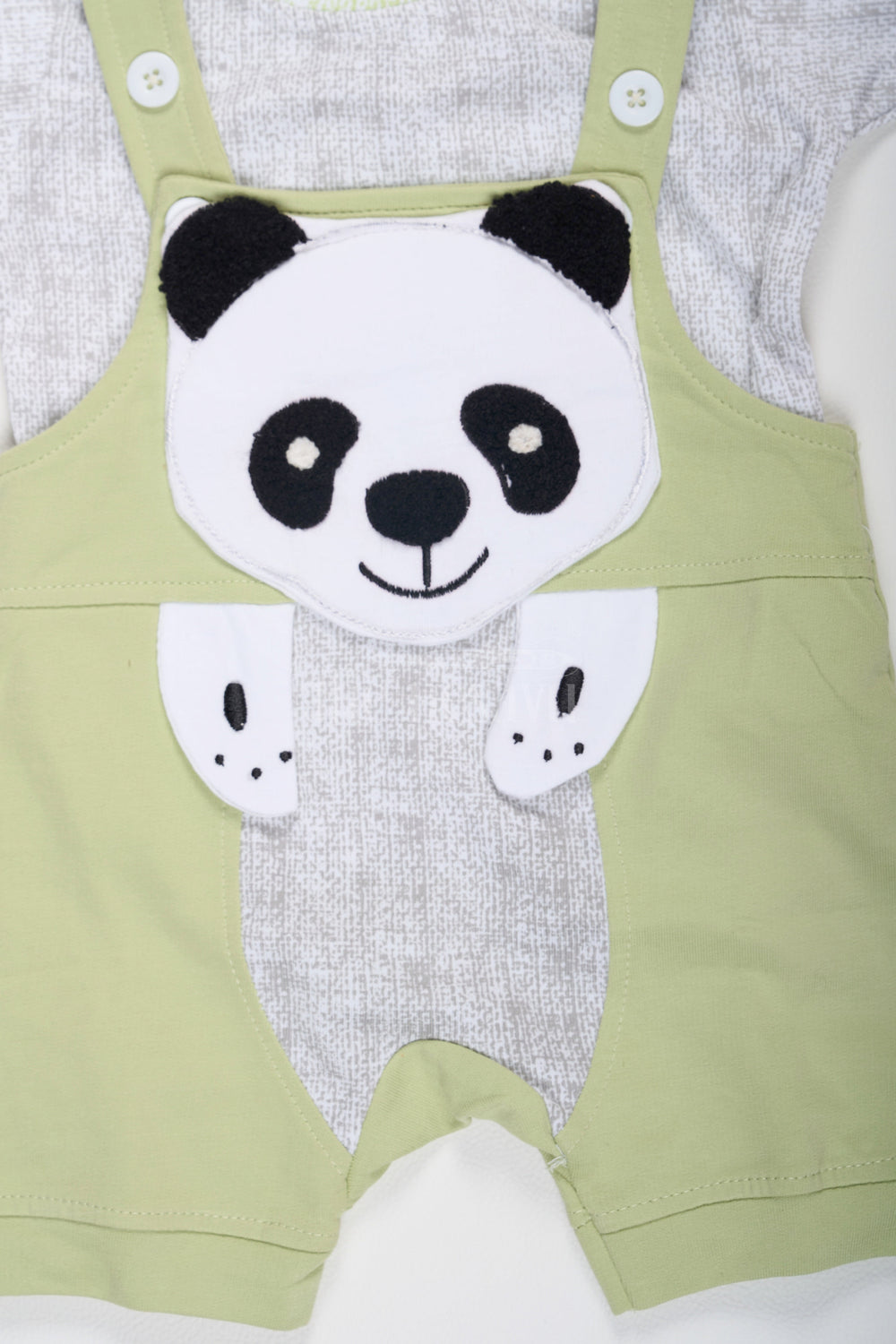 The Nesavu Baby Dungarees Green Baby Dungarees with Panda Face and Gray T-Shirt for Boys Nesavu Green Baby Dungarees Panda Face Gray T-Shirt Nesavu Boys Playful Outfit