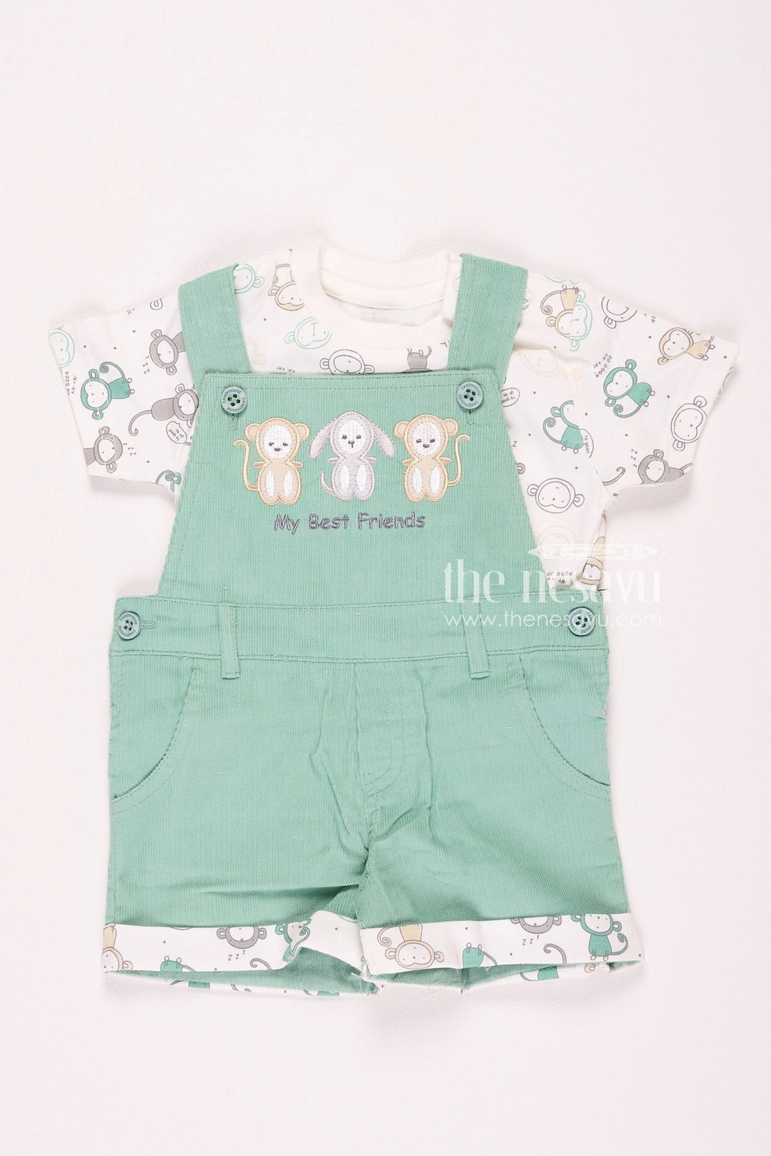 The Nesavu Baby Rompers/Onesies Green Bear-Themed Baby Boy Romper Set Nesavu 10 (NB) / Sea Green BCS047A-10 Green Bear-Themed Baby Boy Romper Set - Cute & Comfortable