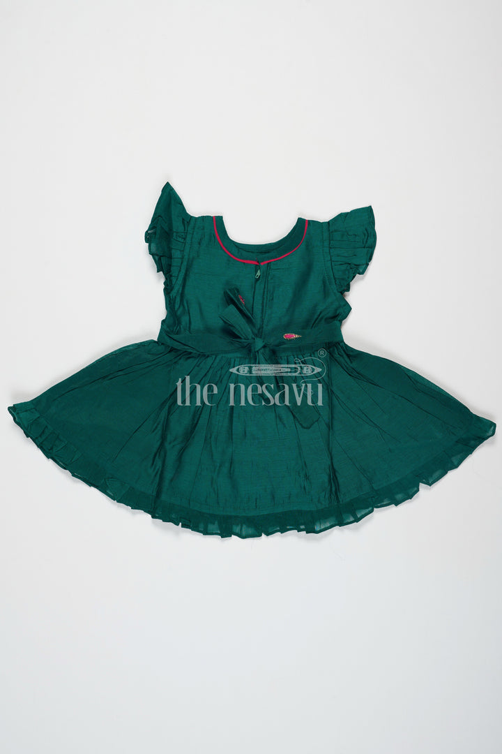 The Nesavu Girls Cotton Frock Green Chanderi Cotton Frock with Earring Embroidery for Girls – Traditional Attire for Festive Occasions Nesavu Green Chanderi Cotton Frock Earring Embroidery Girls Traditional Festive Dress Nesavu