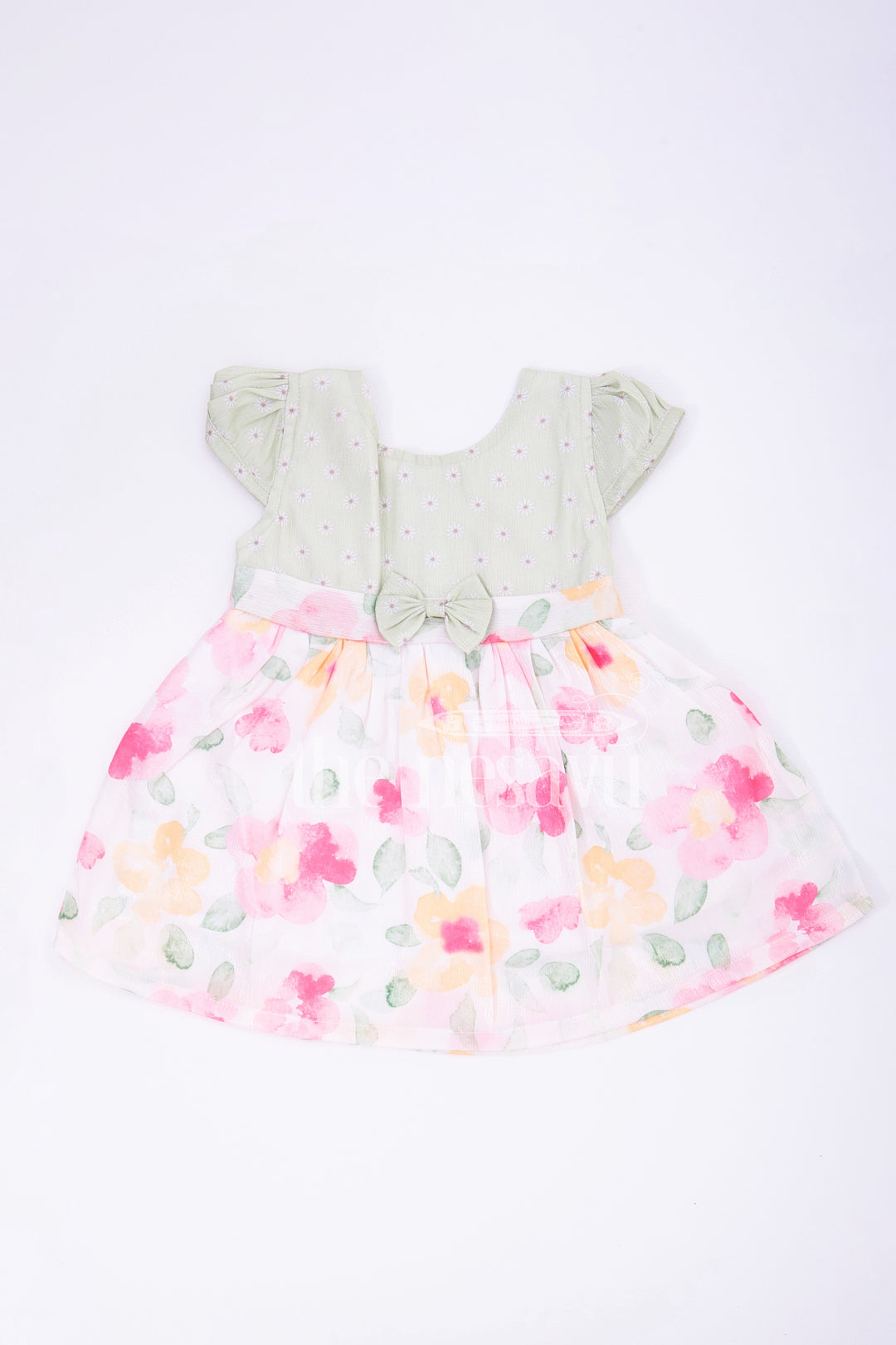 The Nesavu Baby Fancy Frock Green Floral Organza Tissue Print Baby Fancy Frock Nesavu 14 (6M) / Green BFJ594B-14 Green Floral Organza Tissue Print Baby Fancy Frock - Nesavu