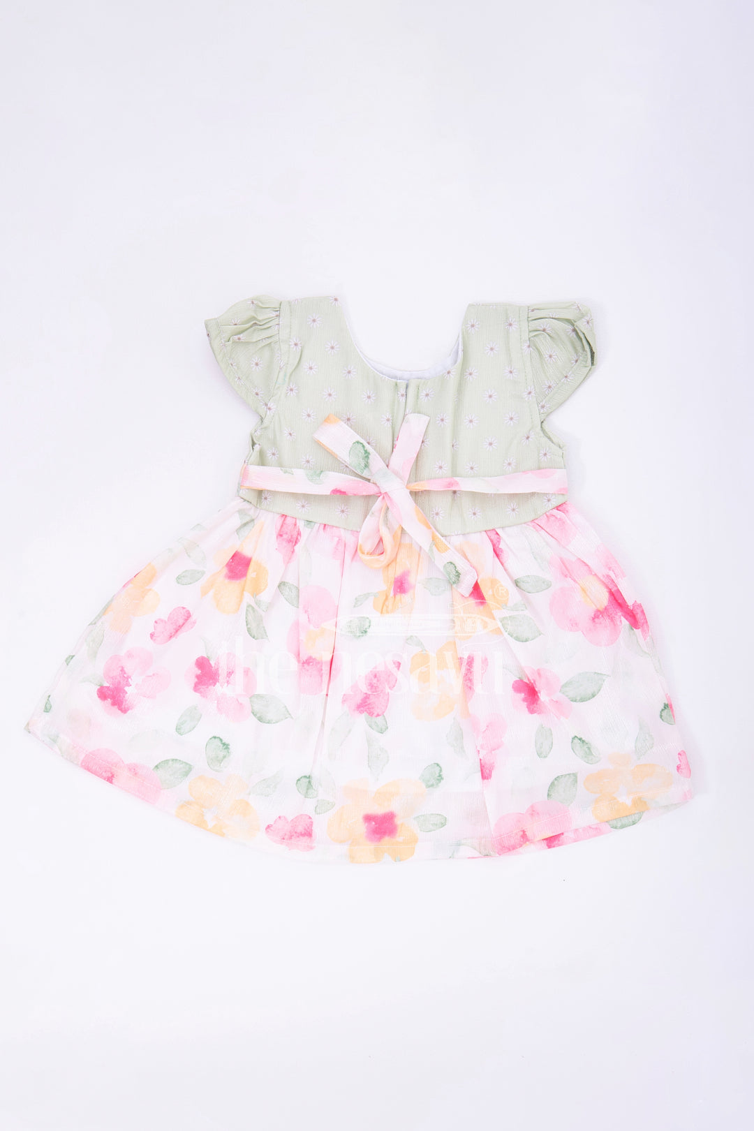 The Nesavu Baby Fancy Frock Green Floral Organza Tissue Print Baby Fancy Frock Nesavu Green Floral Organza Tissue Print Baby Fancy Frock - Nesavu