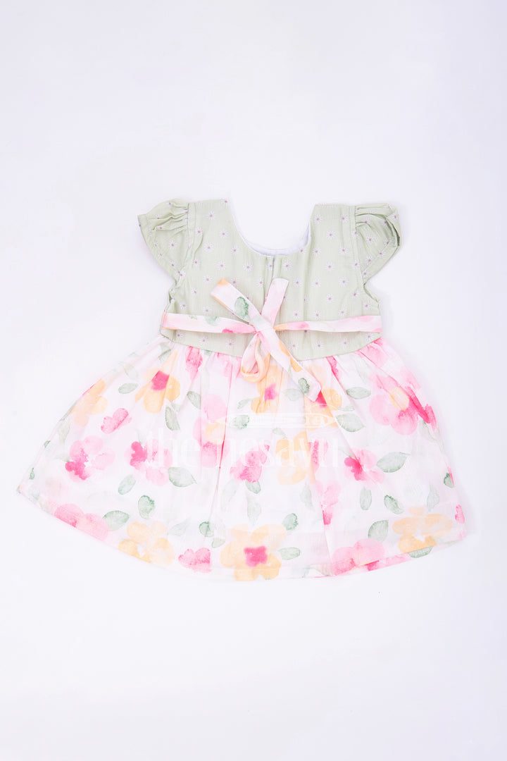 The Nesavu Baby Fancy Frock Green Floral Organza Tissue Print Baby Fancy Frock Nesavu Green Floral Organza Tissue Print Baby Fancy Frock - Nesavu