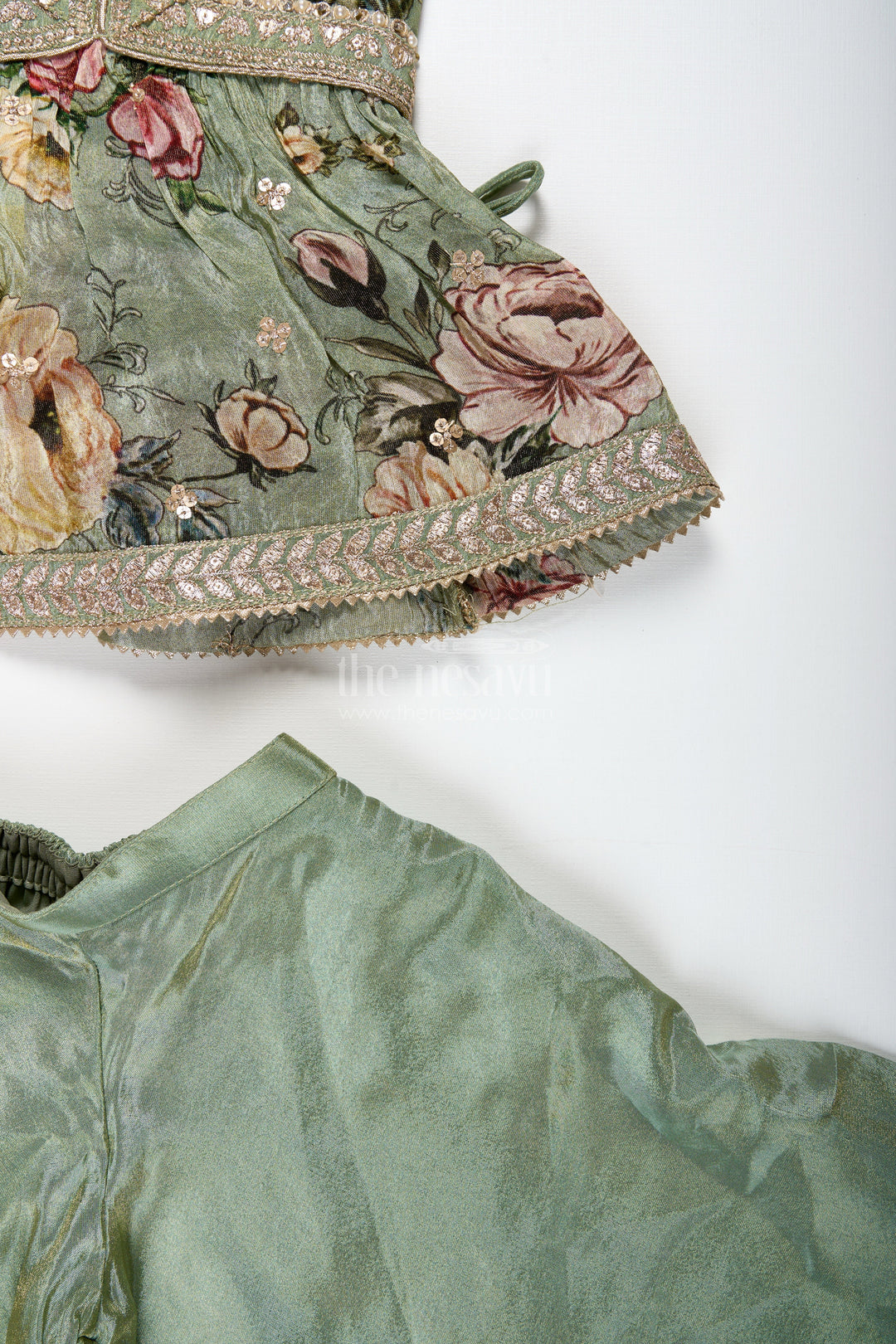 The Nesavu Girls Sharara / Plazo Set Green Floral Sharara Set Viscose Silk with Vibrant Floral Embroidery Nesavu Nesavu Green Floral Sharara Set Embroidered Yoke Dupatta Festive Occasions