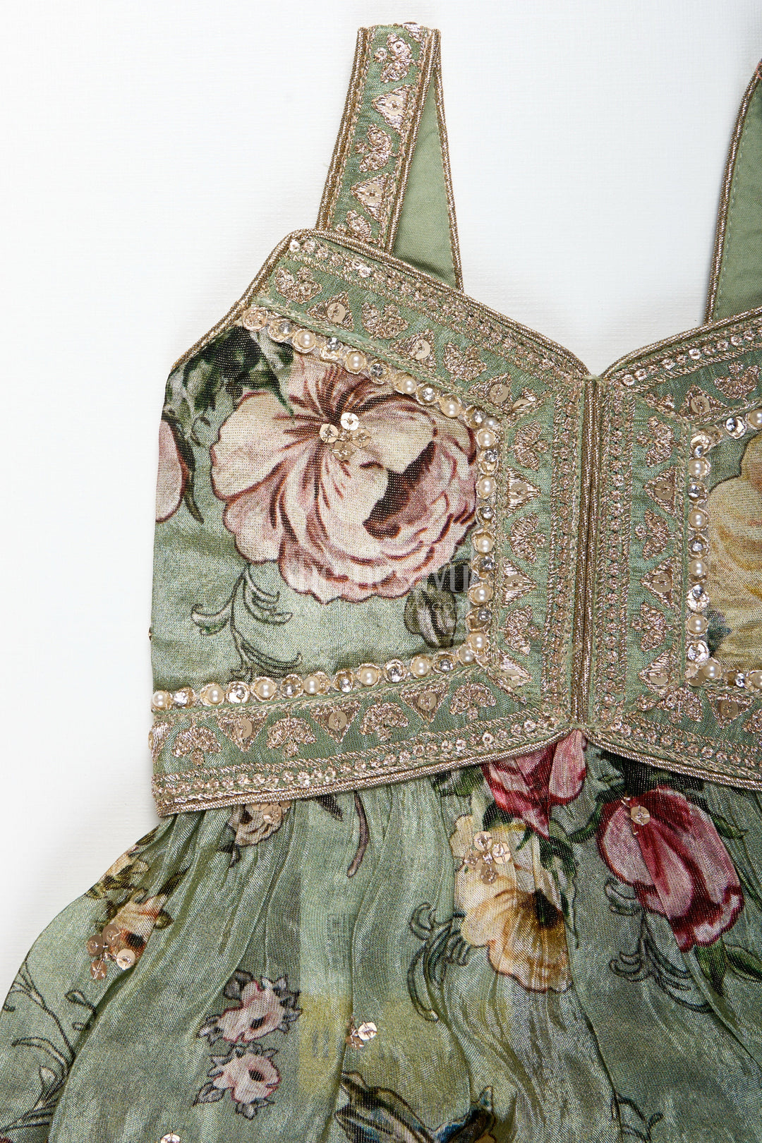 The Nesavu Girls Sharara / Plazo Set Green Floral Sharara Set Viscose Silk with Vibrant Floral Embroidery Nesavu Nesavu Green Floral Sharara Set Embroidered Yoke Dupatta Festive Occasions