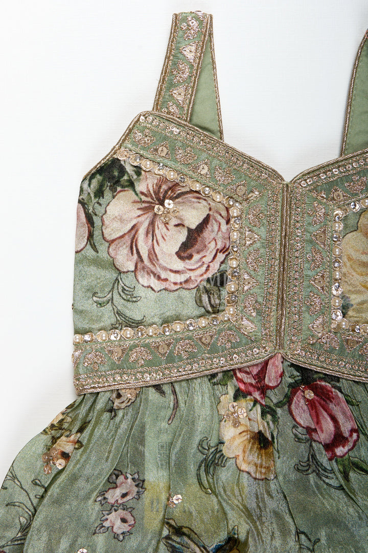 The Nesavu Girls Sharara / Plazo Set Green Floral Sharara Set Viscose Silk with Vibrant Floral Embroidery Nesavu Nesavu Green Floral Sharara Set Embroidered Yoke Dupatta Festive Occasions