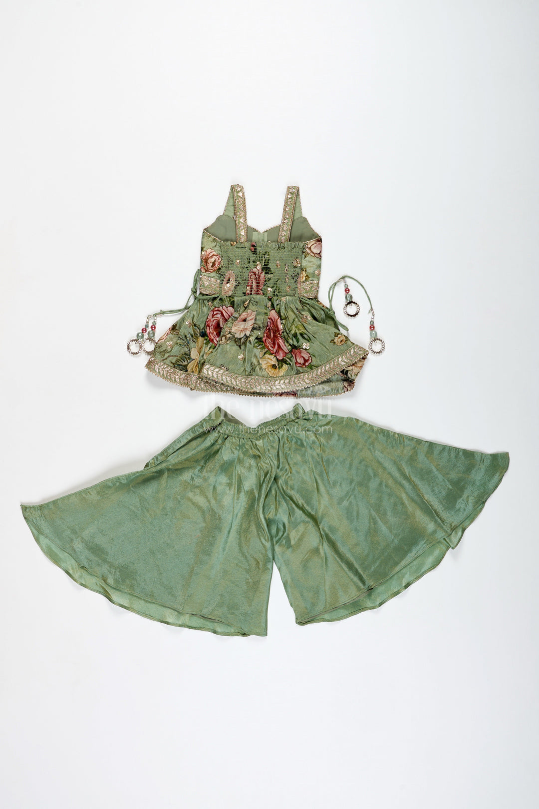 The Nesavu Girls Sharara / Plazo Set Green Floral Sharara Set Viscose Silk with Vibrant Floral Embroidery Nesavu Nesavu Green Floral Sharara Set Embroidered Yoke Dupatta Festive Occasions