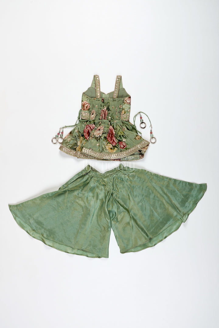 The Nesavu Girls Sharara / Plazo Set Green Floral Sharara Set Viscose Silk with Vibrant Floral Embroidery Nesavu Nesavu Green Floral Sharara Set Embroidered Yoke Dupatta Festive Occasions
