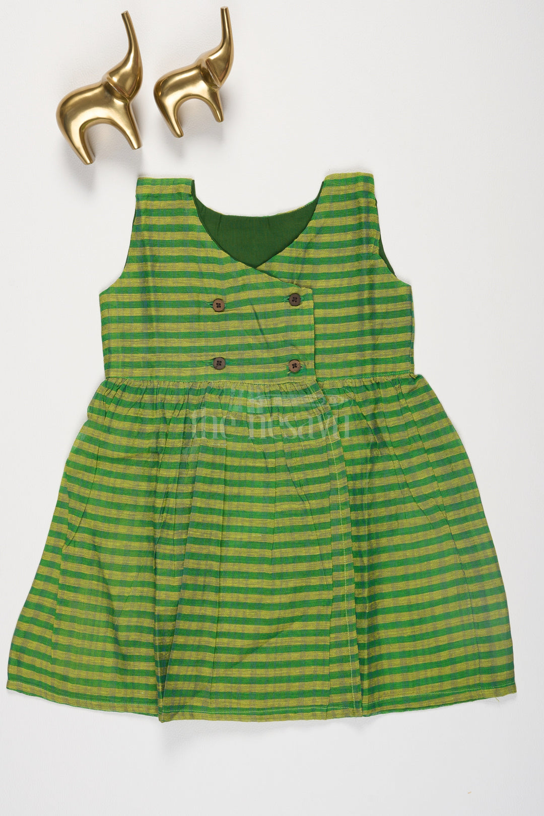 The Nesavu Baby Cotton Frocks Green Mini Checked Chanderi Viscose Frock with Overlap Neckline for Newborns Nesavu 10 (NB) / Green BFJ621D-10 Green Mini Checked Chanderi Viscose Frock with Overlap Neckline for Newborns Nesavu