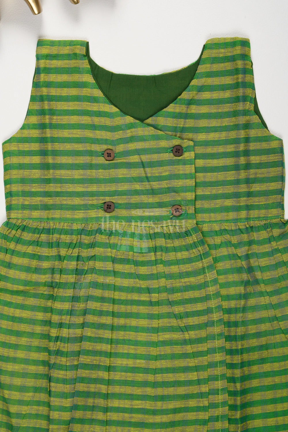 The Nesavu Baby Cotton Frocks Green Mini Checked Chanderi Viscose Frock with Overlap Neckline for Newborns Nesavu Green Mini Checked Chanderi Viscose Frock with Overlap Neckline for Newborns Nesavu