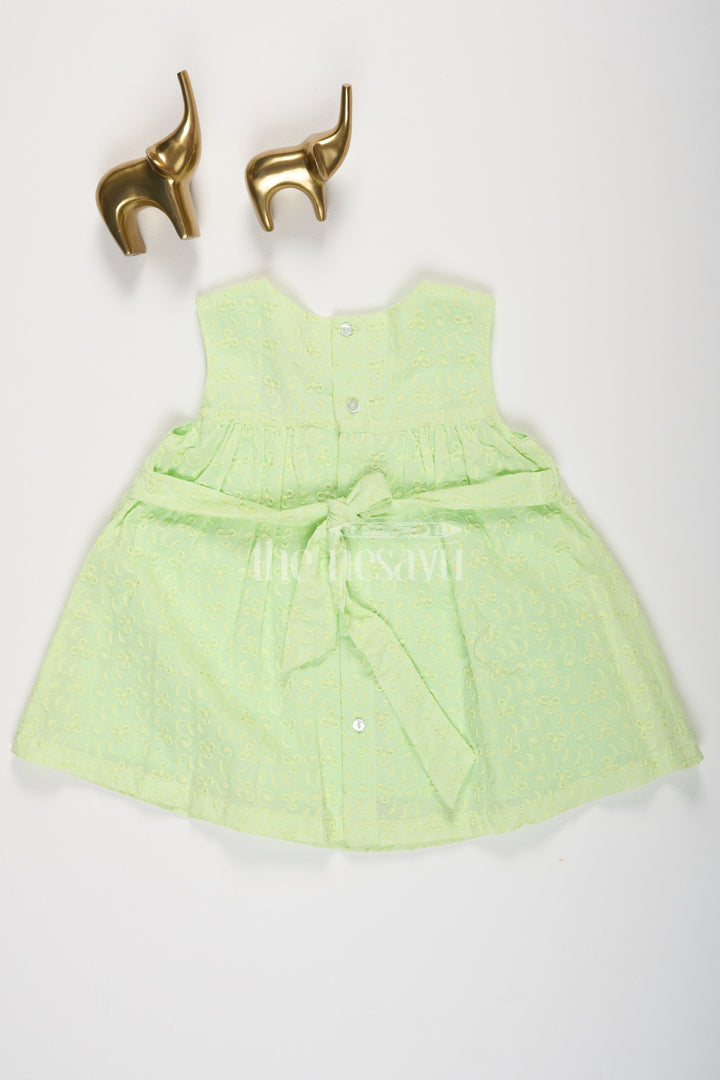 The Nesavu Baby Casual Sets Green SelfEmbroidered Cotton Frock with Bloomers Nesavu Green Self-Embroidered Cotton Frock with Bloomers - Nesavu