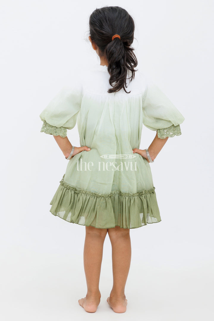 The Nesavu Girls Fancy Frock Green Shaded Polysilk Organza Frock with Lace Detail for Girls Nesavu Green Shaded Polysilk Organza Frock with Lace Detail for Girls Nesavu