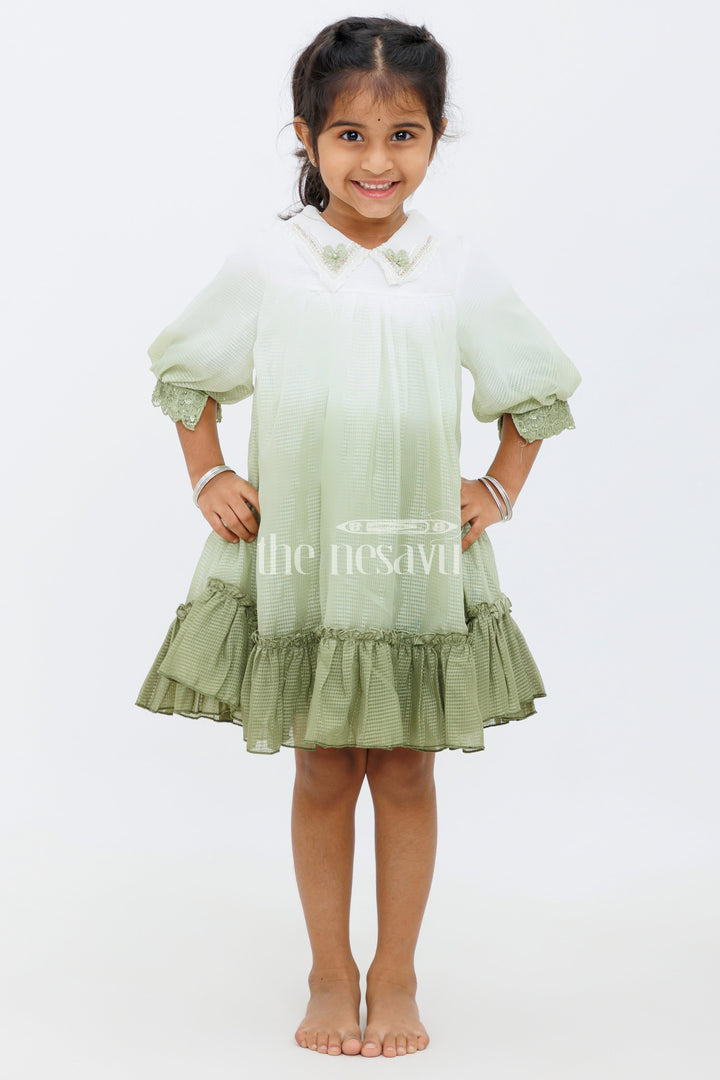 The Nesavu Girls Fancy Frock Green Shaded Polysilk Organza Frock with Lace Detail for Girls Nesavu Green Shaded Polysilk Organza Frock with Lace Detail for Girls Nesavu