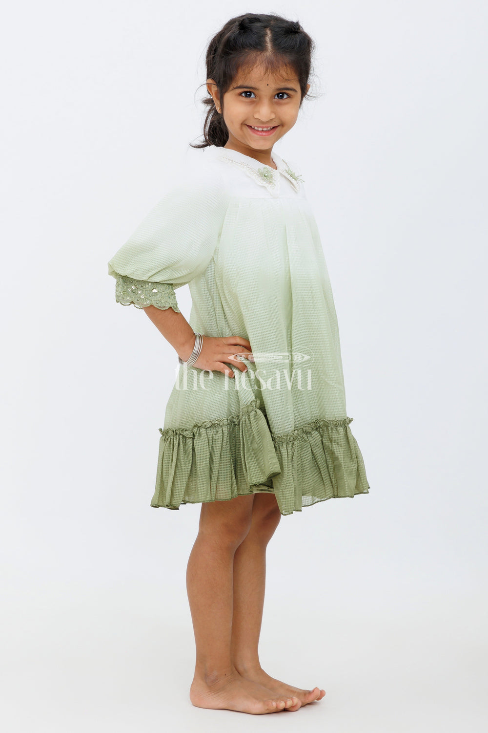 The Nesavu Girls Fancy Frock Green Shaded Polysilk Organza Frock with Lace Detail for Girls Nesavu Green Shaded Polysilk Organza Frock with Lace Detail for Girls Nesavu