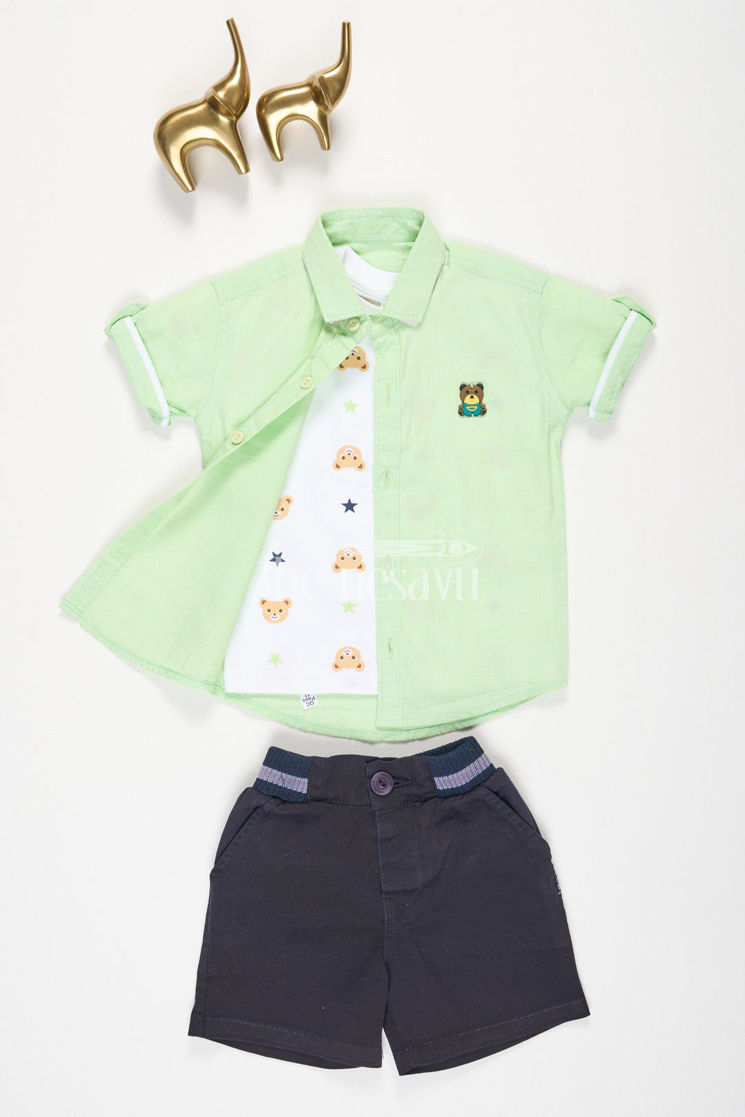 The Nesavu Boys Casual Set Green Short Sleeve Shirt and Navy Shorts Set for Boys Nesavu 16 (1Y) / Green BCS107A-16 Green Short Sleeve Shirt and Navy Shorts Set for Boys - Nesavu