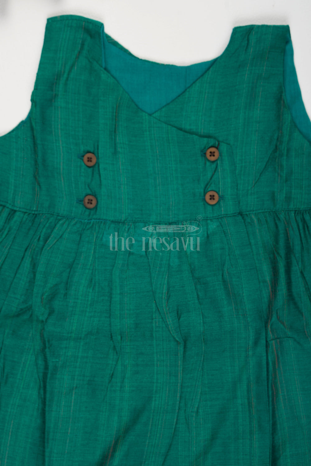 The Nesavu Baby Cotton Frocks Green Striped Chanderi Viscose Silk Frock with Overlap Neckline for Toddlers Nesavu Green Striped Chanderi Viscose Silk Frock with Overlap Neckline for Toddlers Nesavu