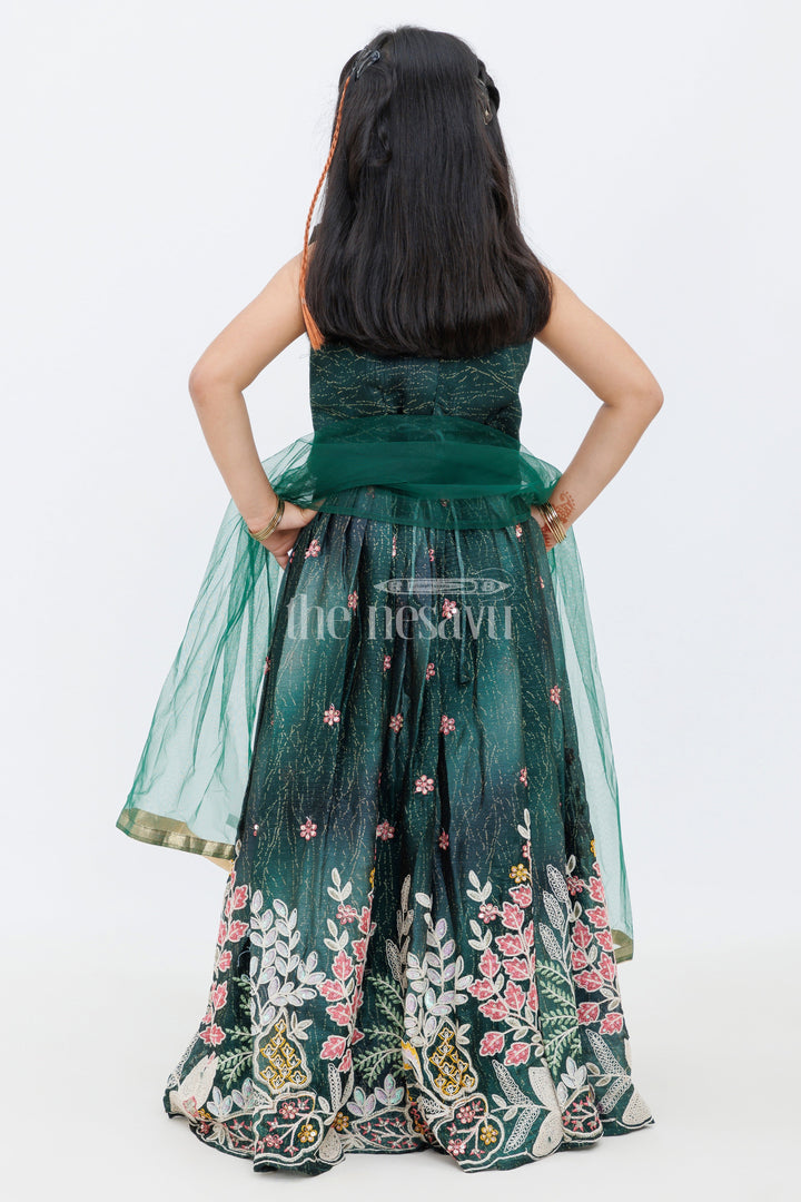 The Nesavu Girls Lehenga Choli Green Viscose Georgette Embroidered Lehenga Choli with Floral Design for Girls Nesavu Green Viscose Georgette Embroidered Lehenga Choli with Floral Design for Girls Nesavu