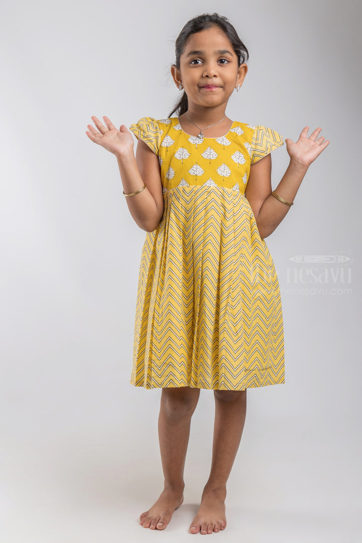 The Nesavu Girls Cotton Frock Greenish Yellow Printed Cotton Gown For Baby Girls psr silks Nesavu