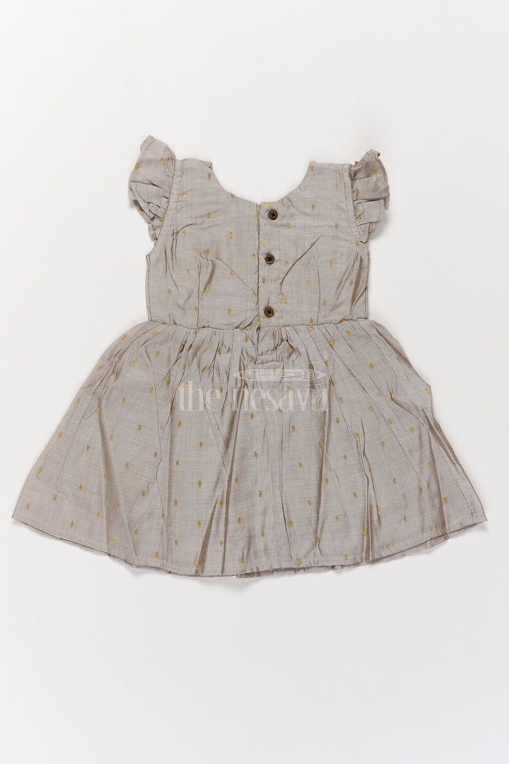 The Nesavu Girls Cotton Frock Grey Chanderi Short Frock for Girls with Ruffle Details Cotton Ki Short Frock Nesavu Nesavu Grey Chanderi Short Frock Girls Pleated Bodice Ruffle Sleeves