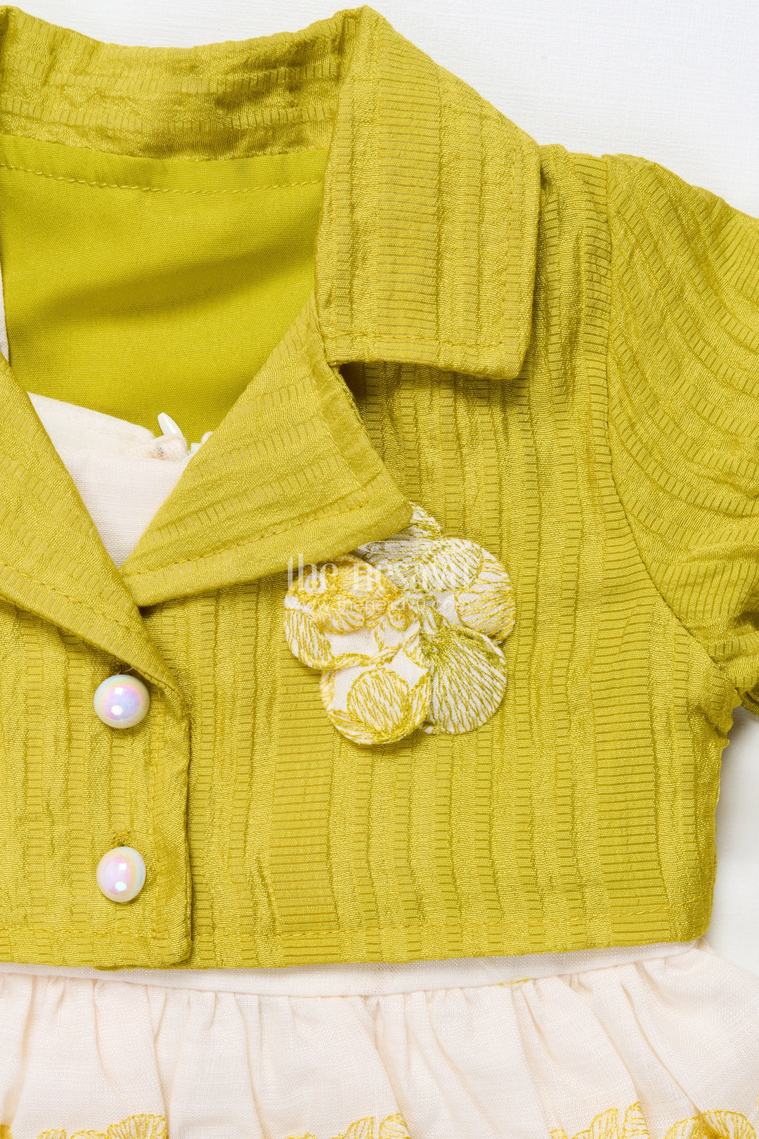 The Nesavu Baby Fancy Frock Hand-Embroidered Cotton Frock for Baby Girls with Soft Pastel Finish Nesavu Nesavu green cotton baby girl frock embroidery  festive traditional outfit