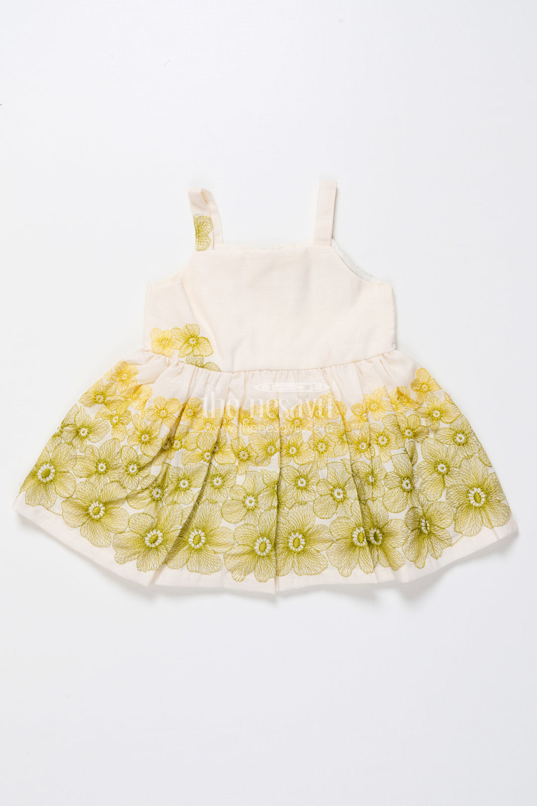The Nesavu Baby Fancy Frock Hand-Embroidered Cotton Frock for Baby Girls with Soft Pastel Finish Nesavu Nesavu green cotton baby girl frock embroidery  festive traditional outfit