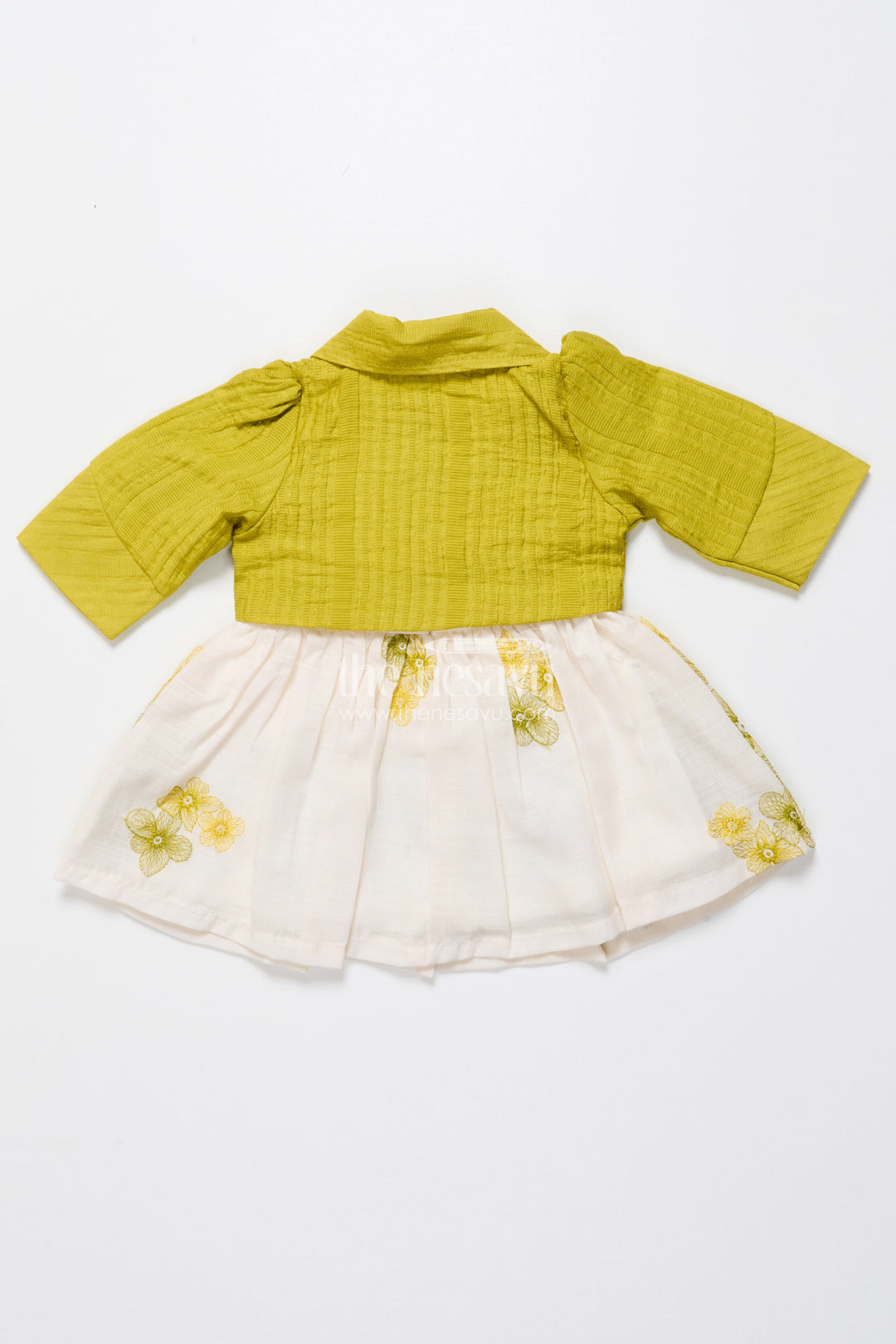 The Nesavu Baby Fancy Frock Hand-Embroidered Cotton Frock for Baby Girls with Soft Pastel Finish Nesavu Nesavu green cotton baby girl frock embroidery  festive traditional outfit