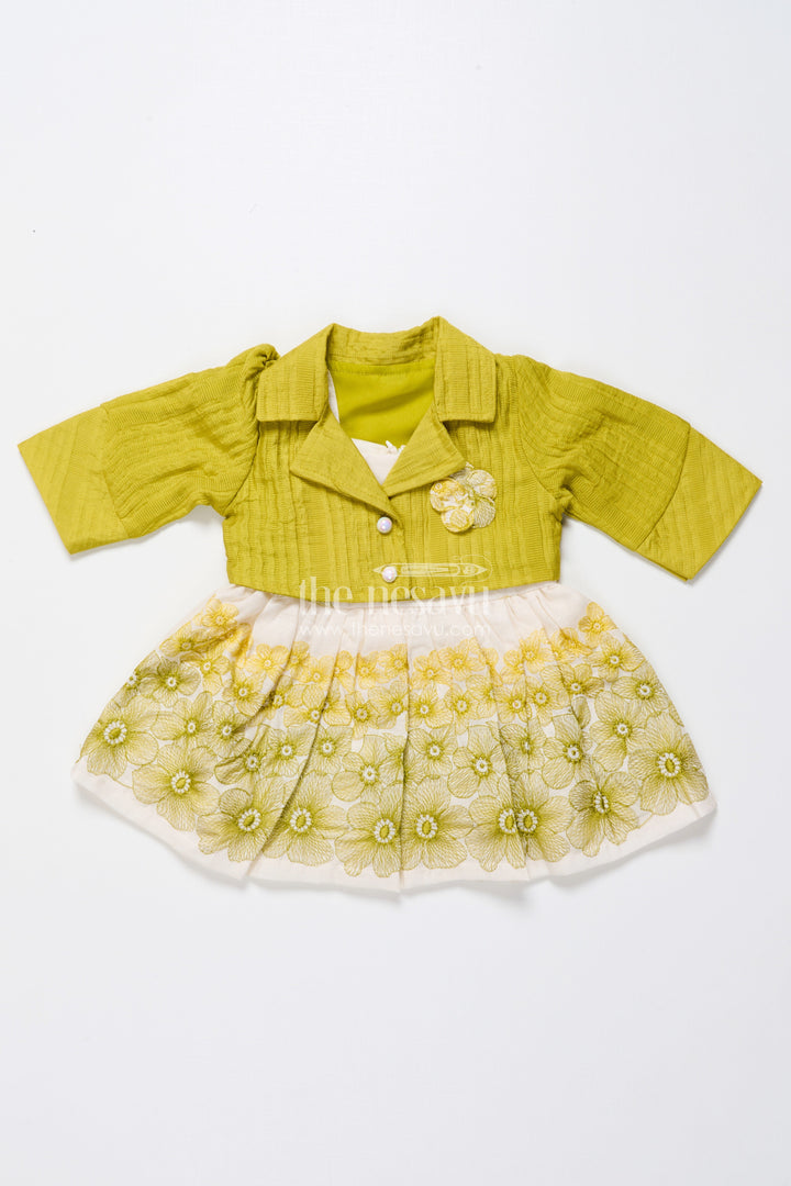 The Nesavu Baby Fancy Frock Hand-Embroidered Cotton Frock for Baby Girls with Soft Pastel Finish Nesavu Nesavu green cotton baby girl frock embroidery  festive traditional outfit