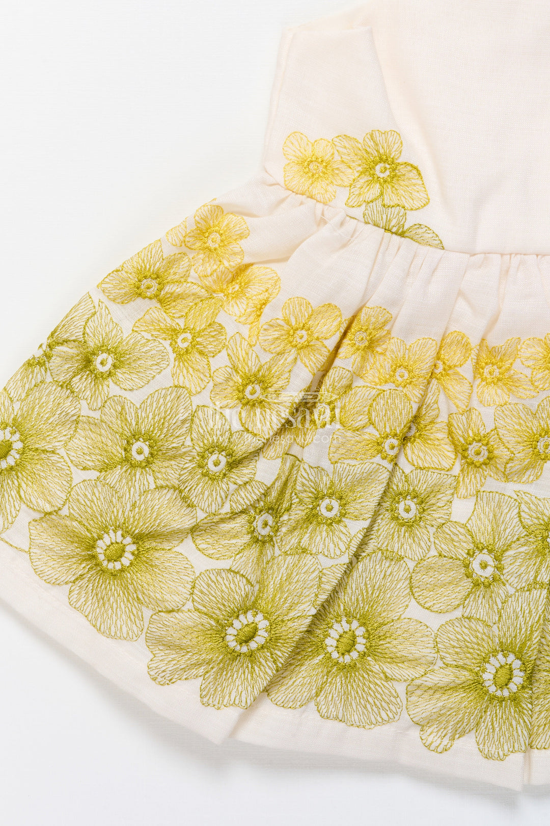 The Nesavu Baby Fancy Frock Hand-Embroidered Cotton Frock for Baby Girls with Soft Pastel Finish Nesavu Nesavu green cotton baby girl frock embroidery  festive traditional outfit