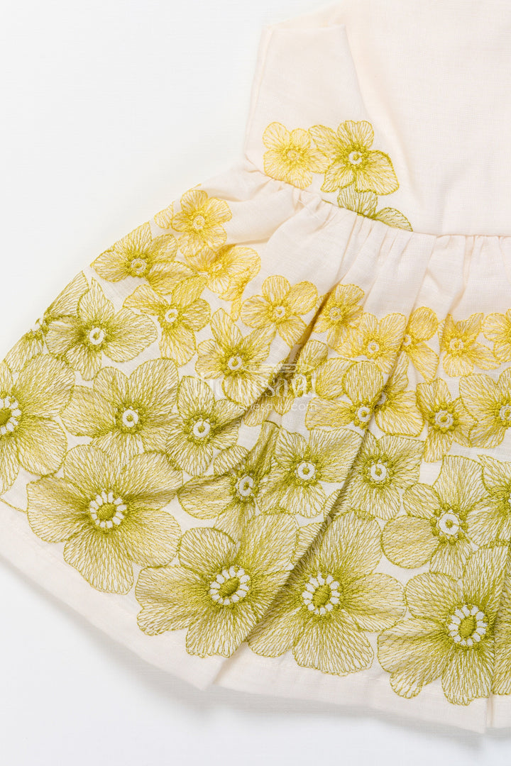 The Nesavu Baby Fancy Frock Hand-Embroidered Cotton Frock for Baby Girls with Soft Pastel Finish Nesavu Nesavu green cotton baby girl frock embroidery  festive traditional outfit