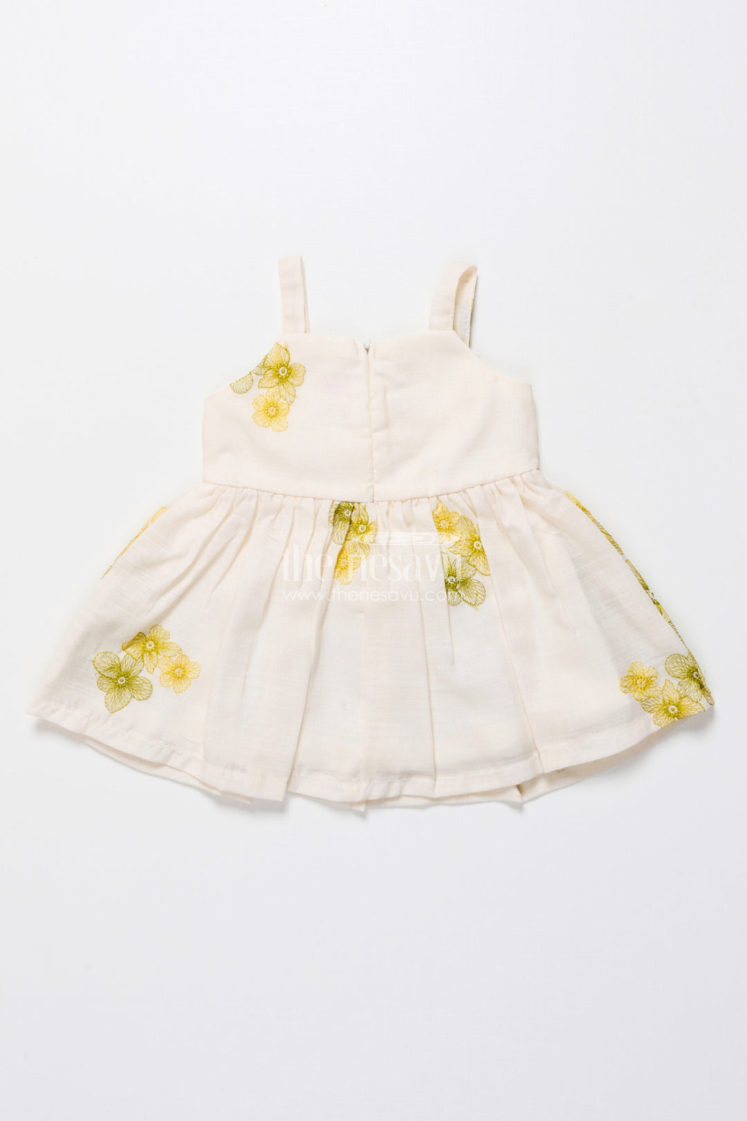The Nesavu Baby Fancy Frock Hand-Embroidered Cotton Frock for Baby Girls with Soft Pastel Finish Nesavu Nesavu green cotton baby girl frock embroidery  festive traditional outfit