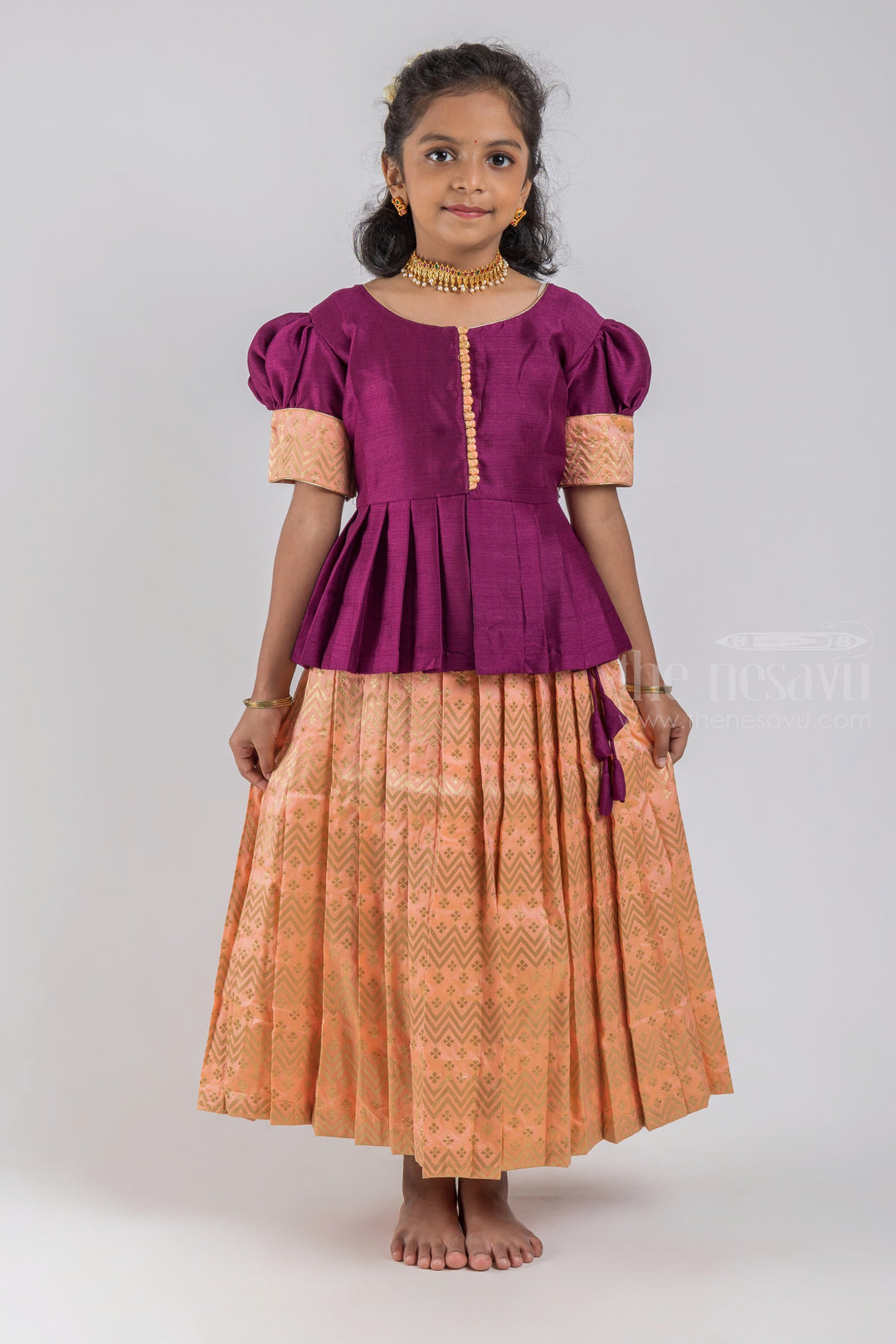 The Nesavu Pattu Pavadai Handwoven Pattu Pavadai Chattai: Authenticity Meets Elegance psr silks Nesavu 16 (1Y) / Beige / Jacquard GPP282C