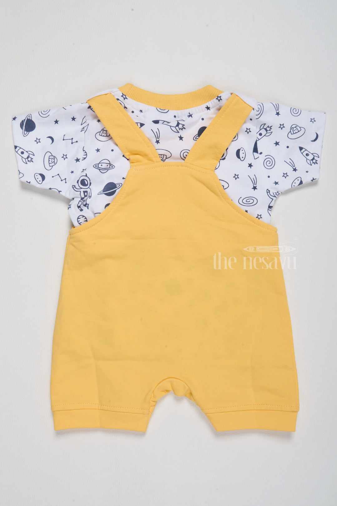 The Nesavu Baby Casual Sets Holi Dress for Newborn Yellow Space Theme Dungaree with Printed T-Shirt Nesavu Holi Dress Newborn Yellow Space Theme Dungaree Printed T-Shirt | The Nesavu