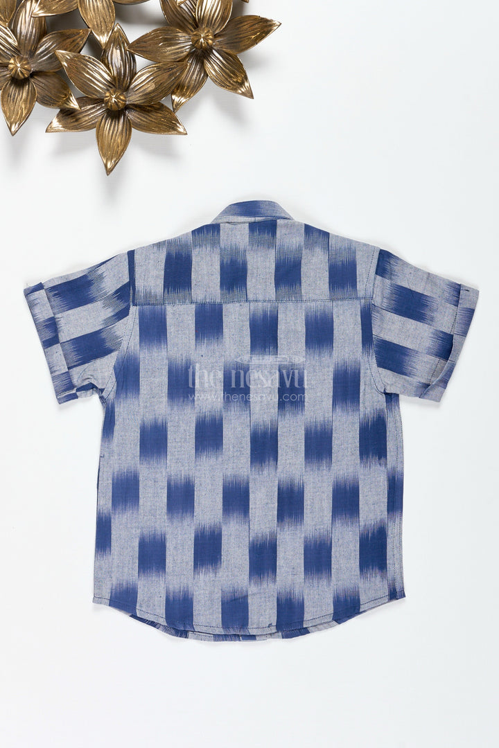The Nesavu Boys Cotton Shirt Indigo Cotton Ikat Boys Shirt for Casual Festive Days and School Events Nesavu Nesavu Indigo Ikat Boys Shirt Cotton Ethnic Casual Top School Events Cultural Programs