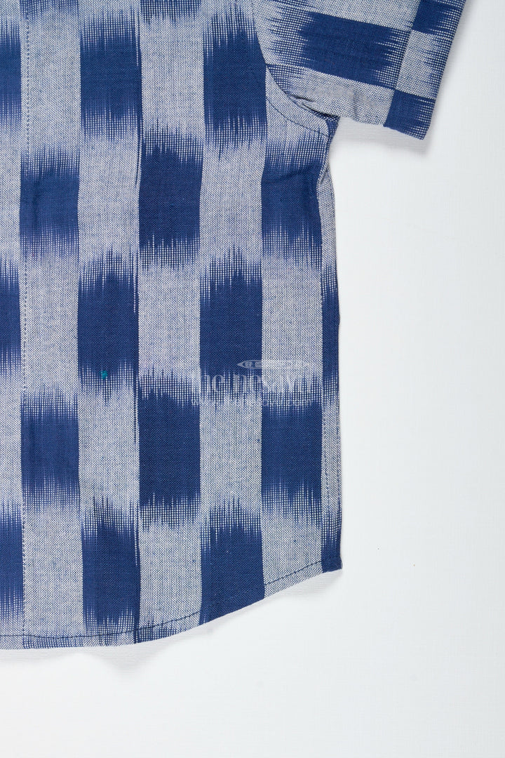 The Nesavu Boys Cotton Shirt Indigo Cotton Ikat Boys Shirt for Casual Festive Days and School Events Nesavu Nesavu Indigo Ikat Boys Shirt Cotton Ethnic Casual Top School Events Cultural Programs
