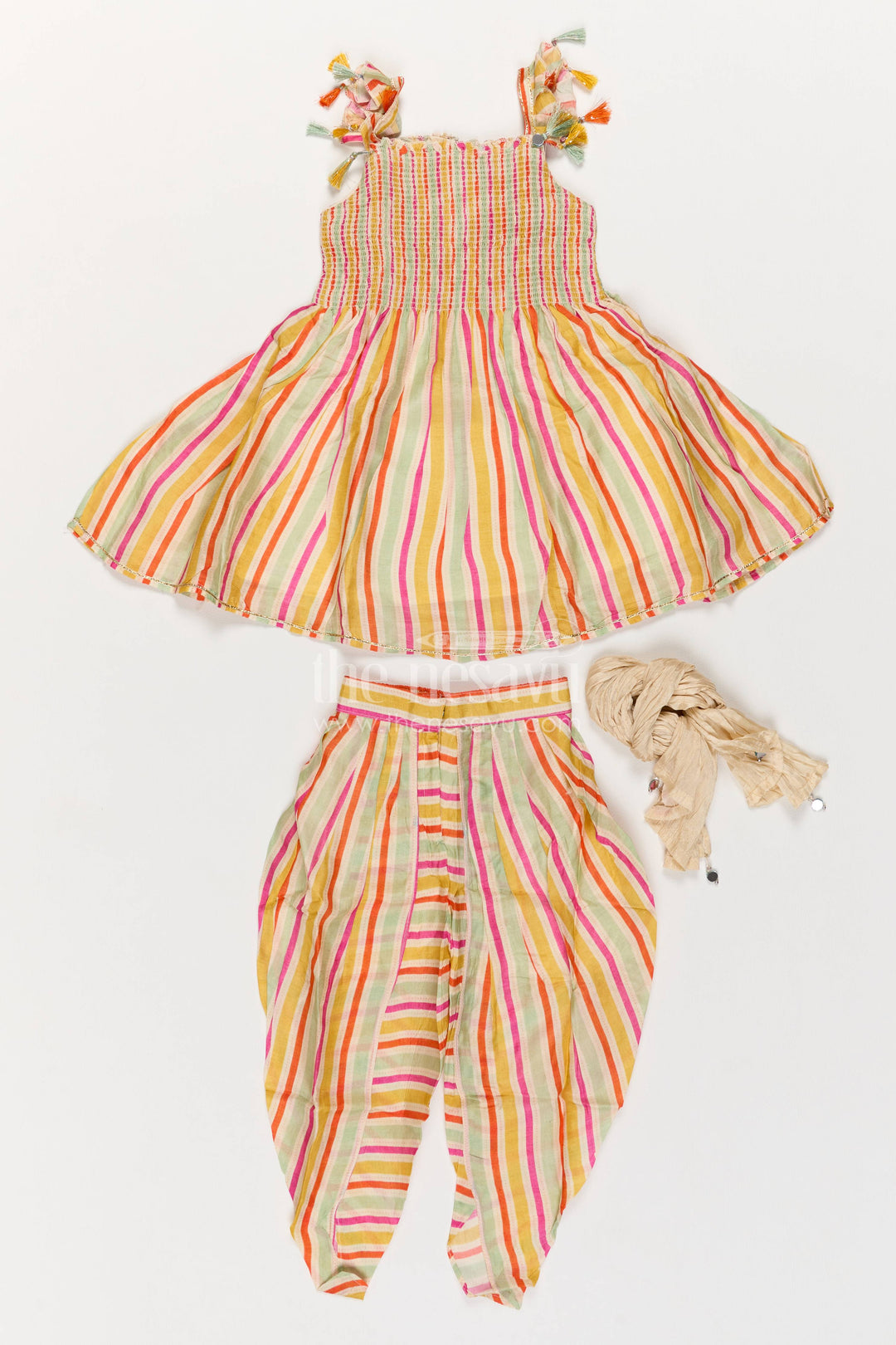 The Nesavu Girls Dothi Sets Indo Western Dhoti Set for Girls in Multicolor with an Occasion Ready Nesavu 18 (2Y) / Multicolor / Viscose Silk GPS1227A-18 Nesavu Indo Western Dhoti Set For Girls For Celebrations GPS1227A-18