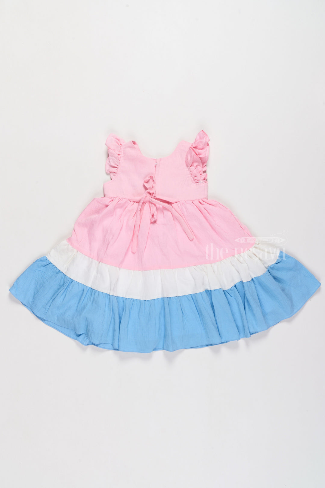 The Nesavu Girls Fancy Frock Indo Western Dress with Tiered Ruffle Hem and Contrast Bow Design for Girls Nesavu Indo Western Dress Tiered Ruffles Elegant Bow Girls | The Nesavu