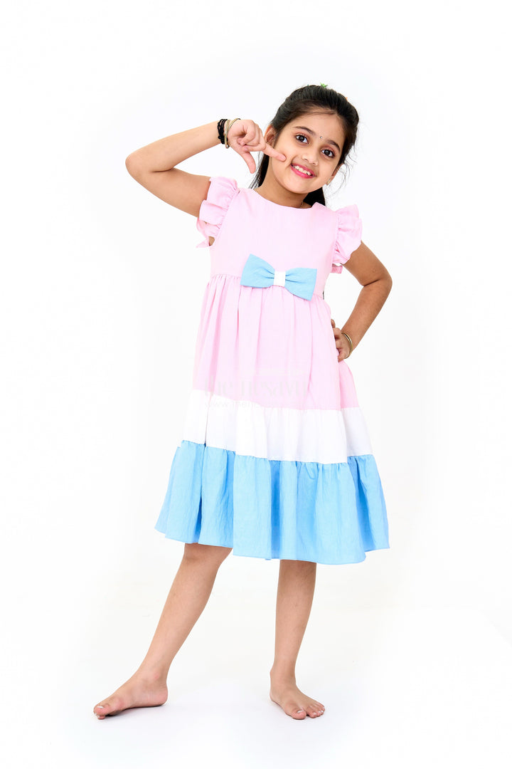 The Nesavu Girls Fancy Frock Indo Western Dress with Tiered Ruffle Hem and Contrast Bow Design for Girls Nesavu Indo Western Dress Tiered Ruffles Elegant Bow Girls | The Nesavu