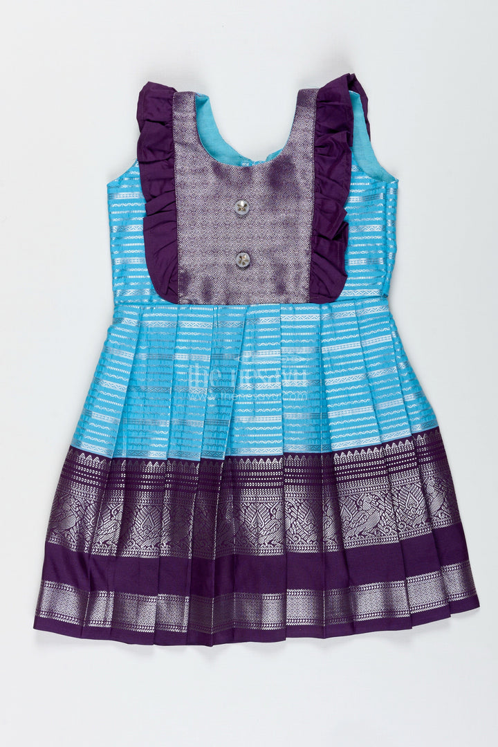 The Nesavu Silk Frock Indo-Western Silk Frock for Baby Girls in Sky Blue Perfect for Weddings and Functions Nesavu 18 (2Y) / Blue / Style 1 SF994BA-18 Nesavu Indo-Western Silk Frock For Baby Girls Sky Blue Ethnic Dress For Weddings