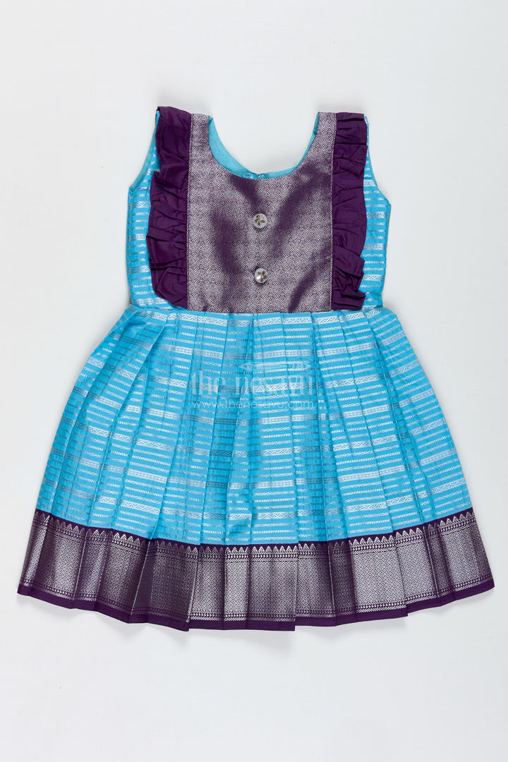 The Nesavu Silk Frock Indo-Western Silk Frock for Baby Girls in Sky Blue Perfect for Weddings and Functions Nesavu 18 (2Y) / Blue / Style 2 SF994BB-18 Nesavu Indo-Western Silk Frock For Baby Girls Sky Blue Ethnic Dress For Weddings