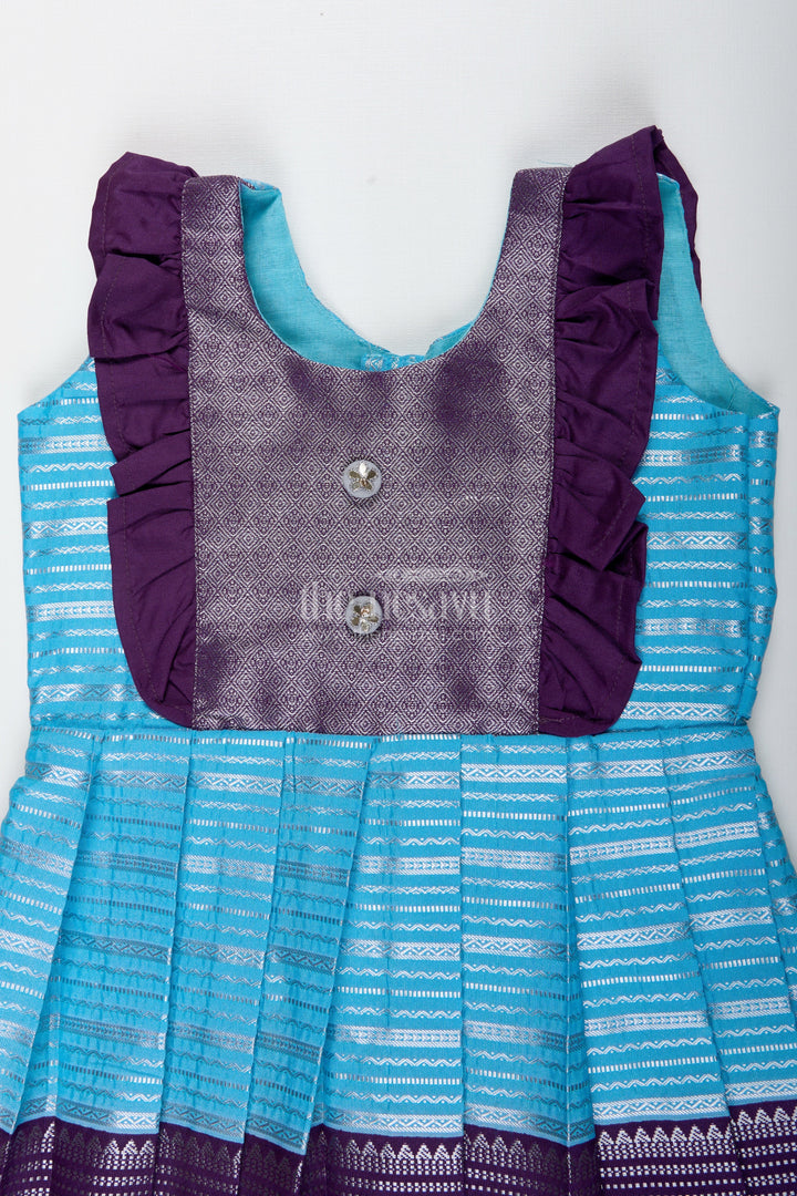The Nesavu Silk Frock Indo-Western Silk Frock for Baby Girls in Sky Blue Perfect for Weddings and Functions Nesavu Nesavu Indo-Western Silk Frock For Baby Girls Sky Blue Ethnic Dress For Weddings