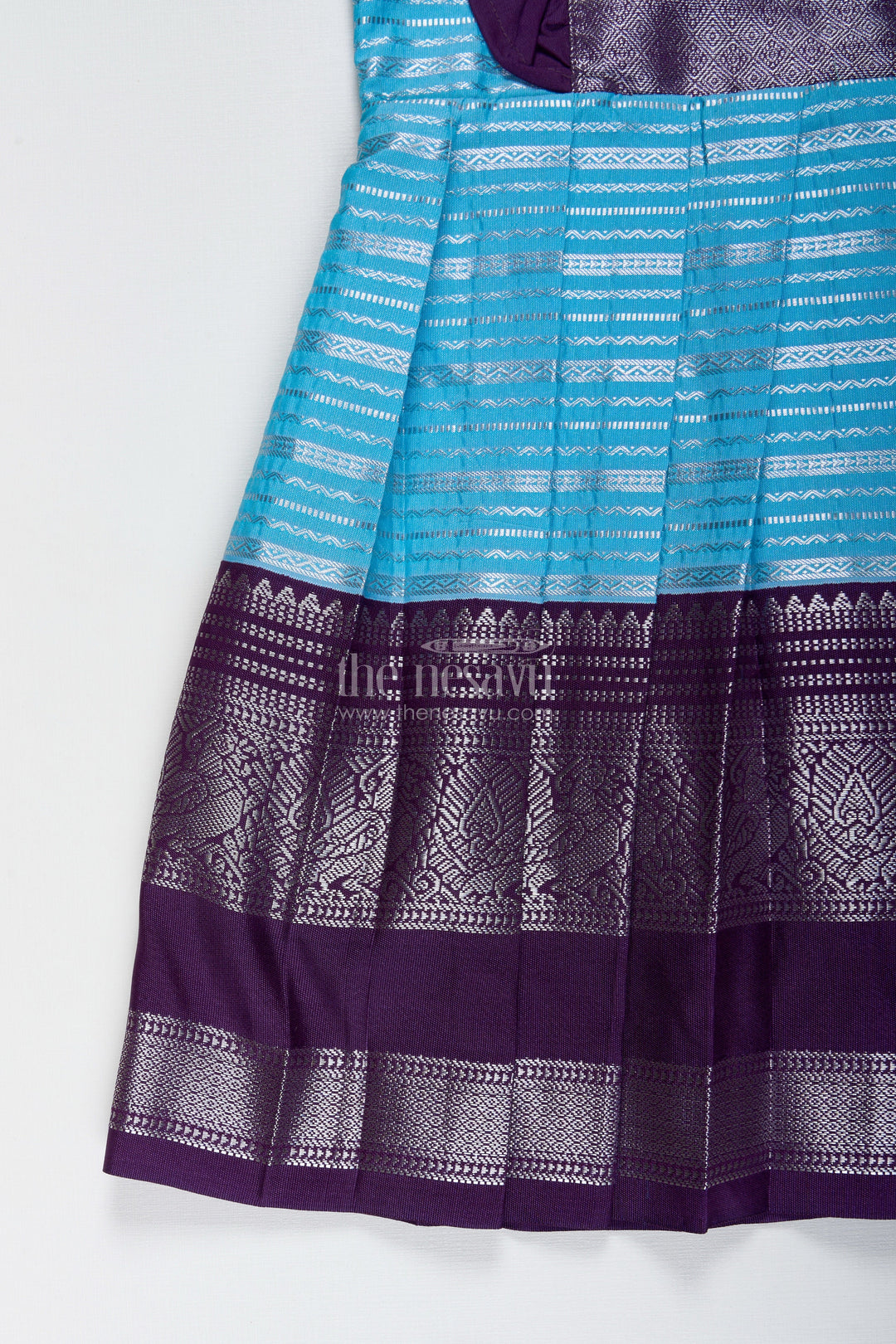 The Nesavu Silk Frock Indo-Western Silk Frock for Baby Girls in Sky Blue Perfect for Weddings and Functions Nesavu Nesavu Indo-Western Silk Frock For Baby Girls Sky Blue Ethnic Dress For Weddings
