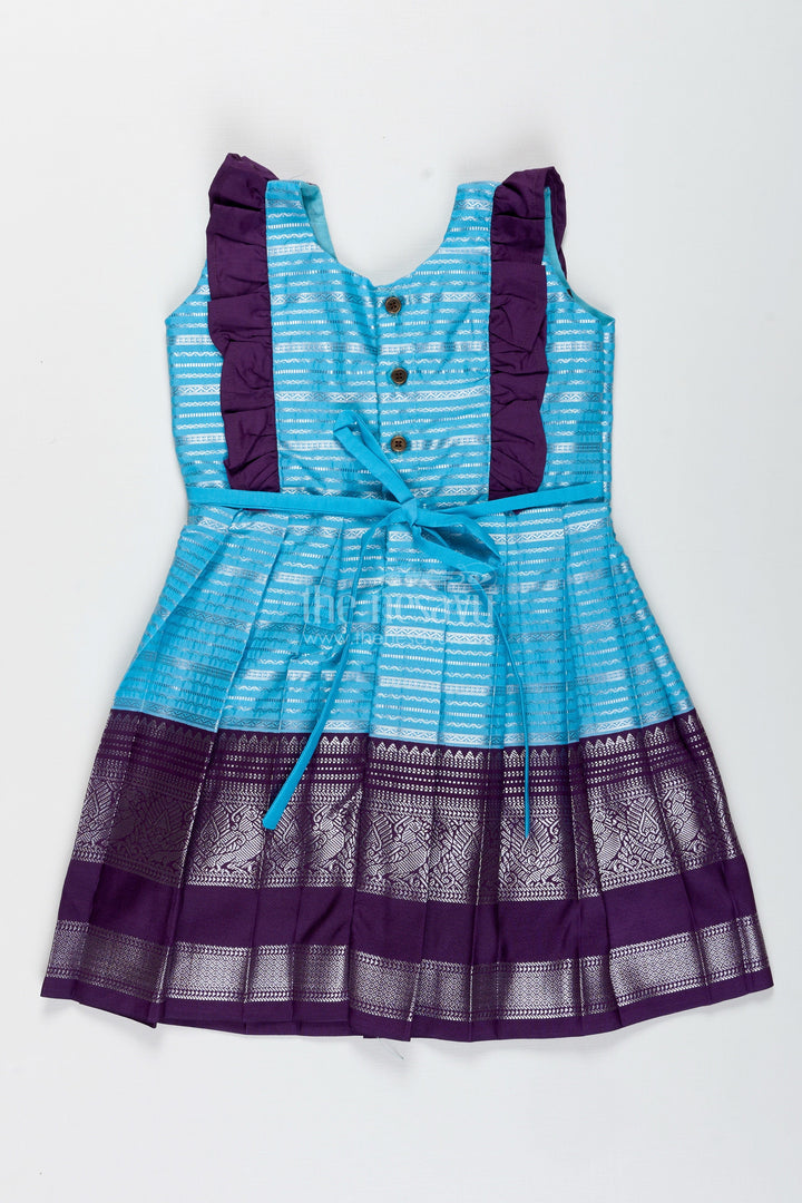 The Nesavu Silk Frock Indo-Western Silk Frock for Baby Girls in Sky Blue Perfect for Weddings and Functions Nesavu Nesavu Indo-Western Silk Frock For Baby Girls Sky Blue Ethnic Dress For Weddings