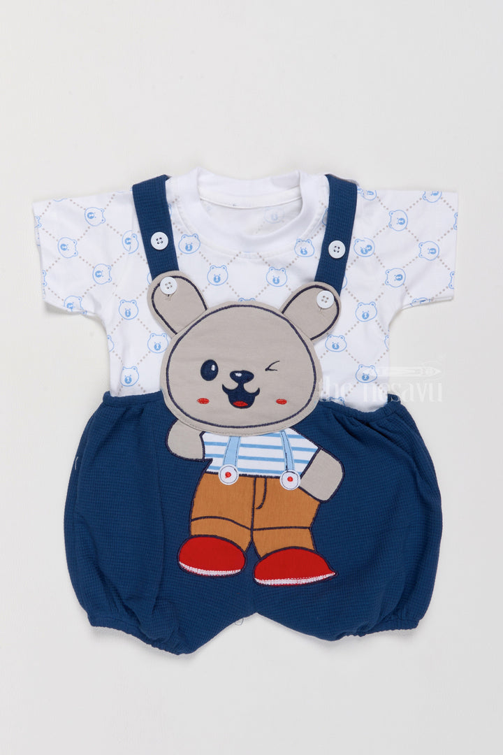 The Nesavu Baby Casual Sets Infant Beach Clothes with Bunny Applique and Playful Blue Suspender Shorts Nesavu 14 (6M) / Blue BCS197A-14 Infant Beach Clothes Bunny Applique Blue Suspender Shorts | The Nesavu
