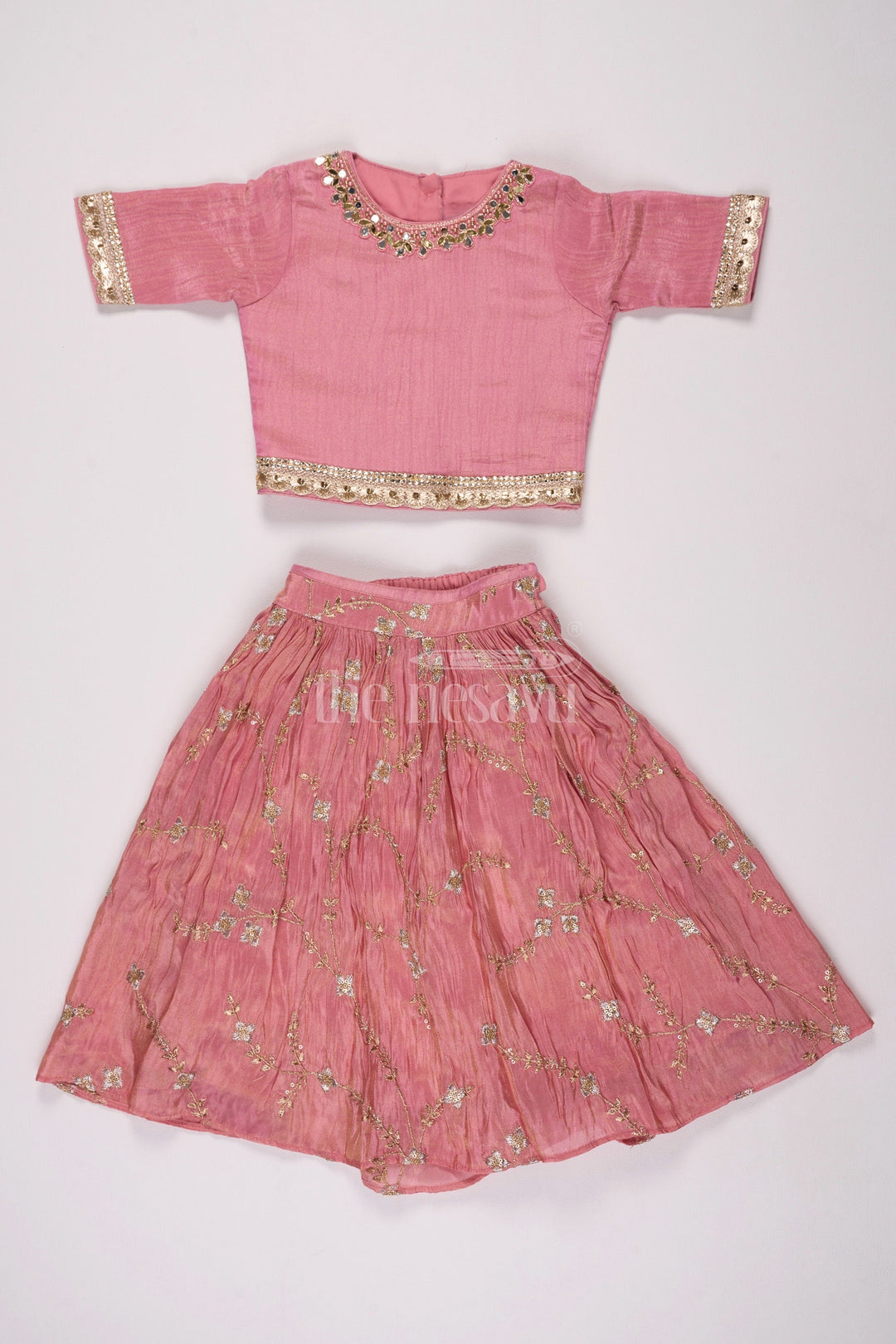 The Nesavu Girls Lehenga Choli Infant Christmas Outfit in Georgette Lehenga Choli with Embellished Details Nesavu 16 (1Y) / Pink GL546A-16 Nesavu GL546A Infant Christmas Lehenga Choli Set Georgette Embellished Details