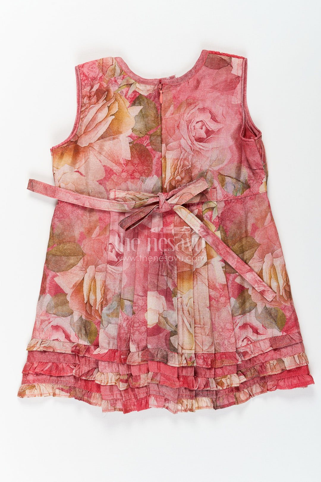 The Nesavu Baby Cotton Frocks Infant Dresses in Vibrant Floral Print with Ruffled Hem and Pintuck Embellished Yoke Nesavu Infant Dresses with Floral Digital Print Ruffled Hem and Pintuck Embellished Yoke for Baby Girls | The Nesavu