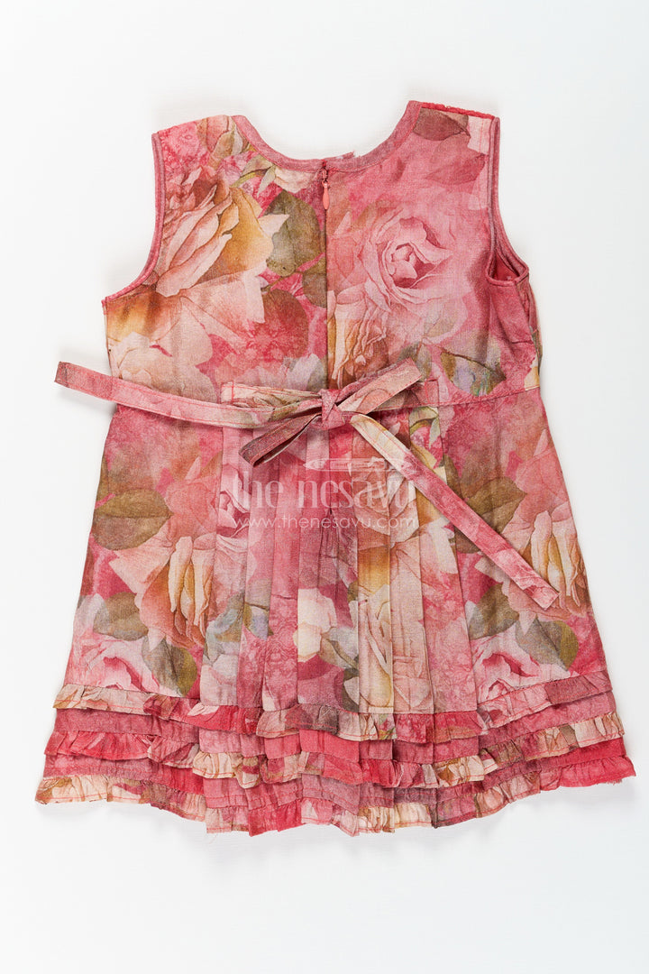 The Nesavu Baby Cotton Frocks Infant Dresses in Vibrant Floral Print with Ruffled Hem and Pintuck Embellished Yoke Nesavu Infant Dresses with Floral Digital Print Ruffled Hem and Pintuck Embellished Yoke for Baby Girls | The Nesavu