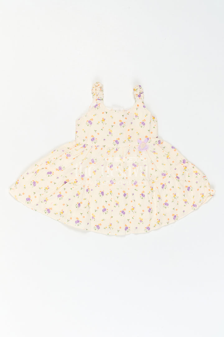 The Nesavu Baby Cotton Frocks Infant Floral Frock for Birthday Playdates Nesavu 14 (6M) / Cream / Muslin Cotton BFJ1015B-14 Nesavu Infant Floral Frock For Birthday Playdates With Muslin Cotton And Butterfly Detail